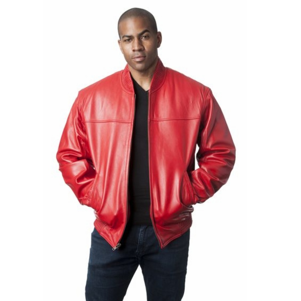 Red Premium Lamb Leather Bomber Baseball Jacket